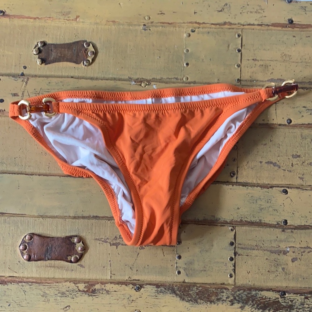 J. CREW BIKINI BOTTOMS BOHO ORANGE TORTOISE GOLD HARDWARE BIKINI BOTTOMS M